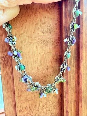 Vintage MARY DEMARCO NECKLACE Frogs Semi Precious Stones & Pearls